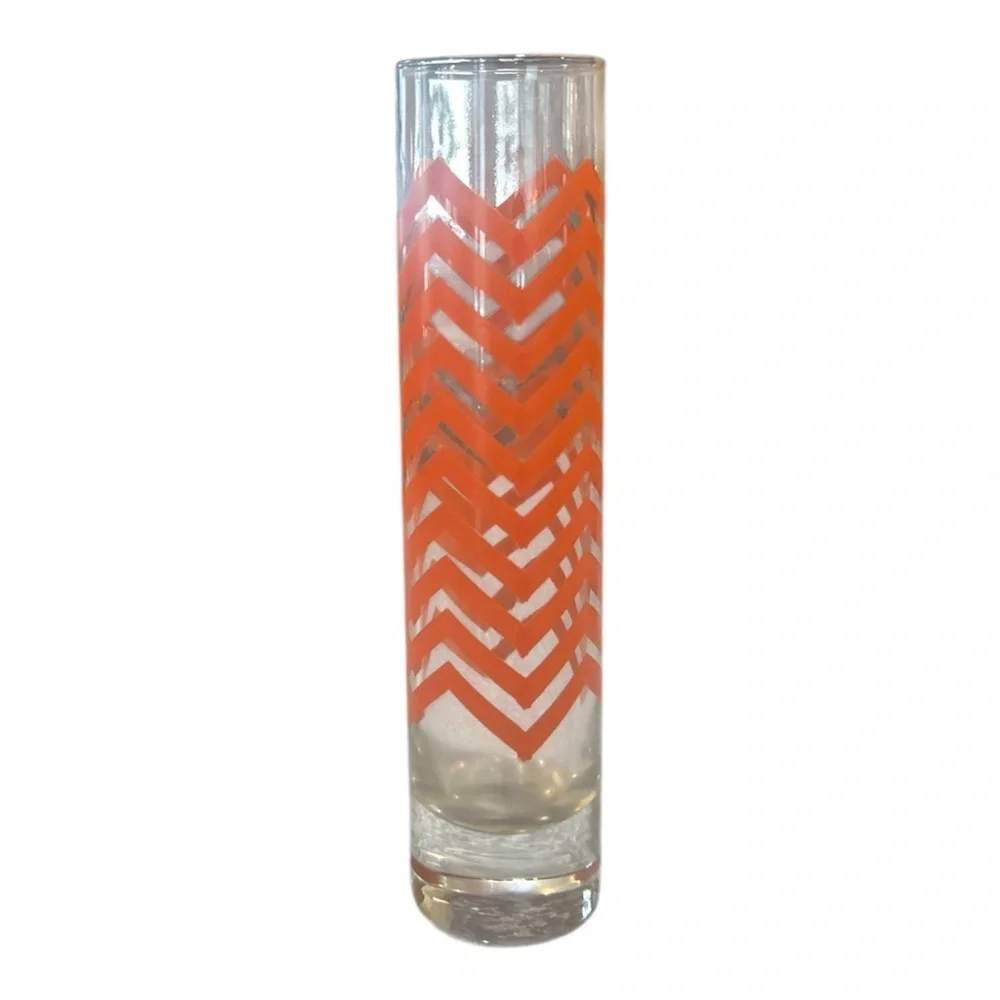 Chevron Patterned Orange Glass Propagation Vase